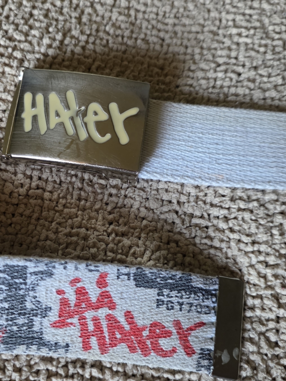Hater Graffiti Print Canvas Skater Belt - White & Red